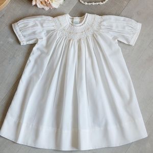 Smocked Dress IVORY Bishop Yellow Embroidery Feltman Brothers 6 Month RARE COLOR